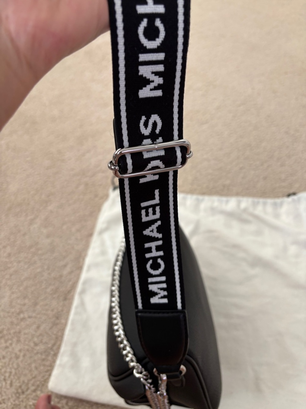 Michael Kors Black Pebbled Leather Logo Strap Crossbody Bag - Picture 15 of 16